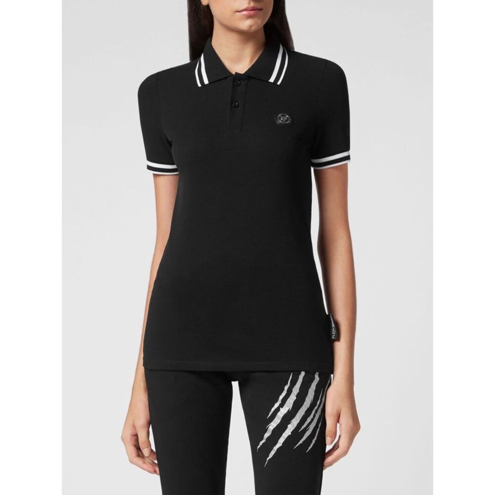 Plein Sport Women Cotton Polo Plein Sport With Back Glitter Logo Print